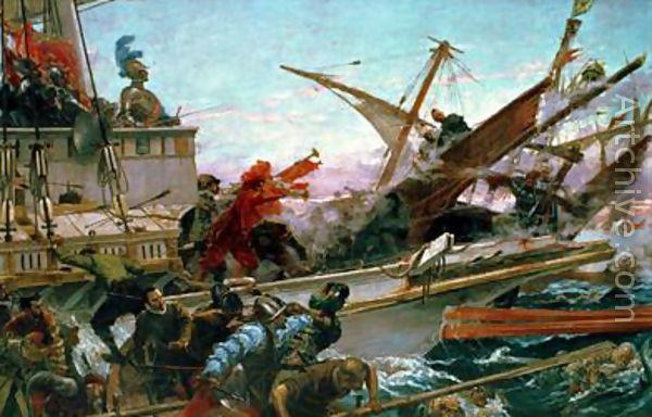 Juan Luna The Naval Battle of Lepanto of 1571 waged by Don John of Austria. Don Juan of Austria in battle, at the bow of the ship, Germany oil painting art